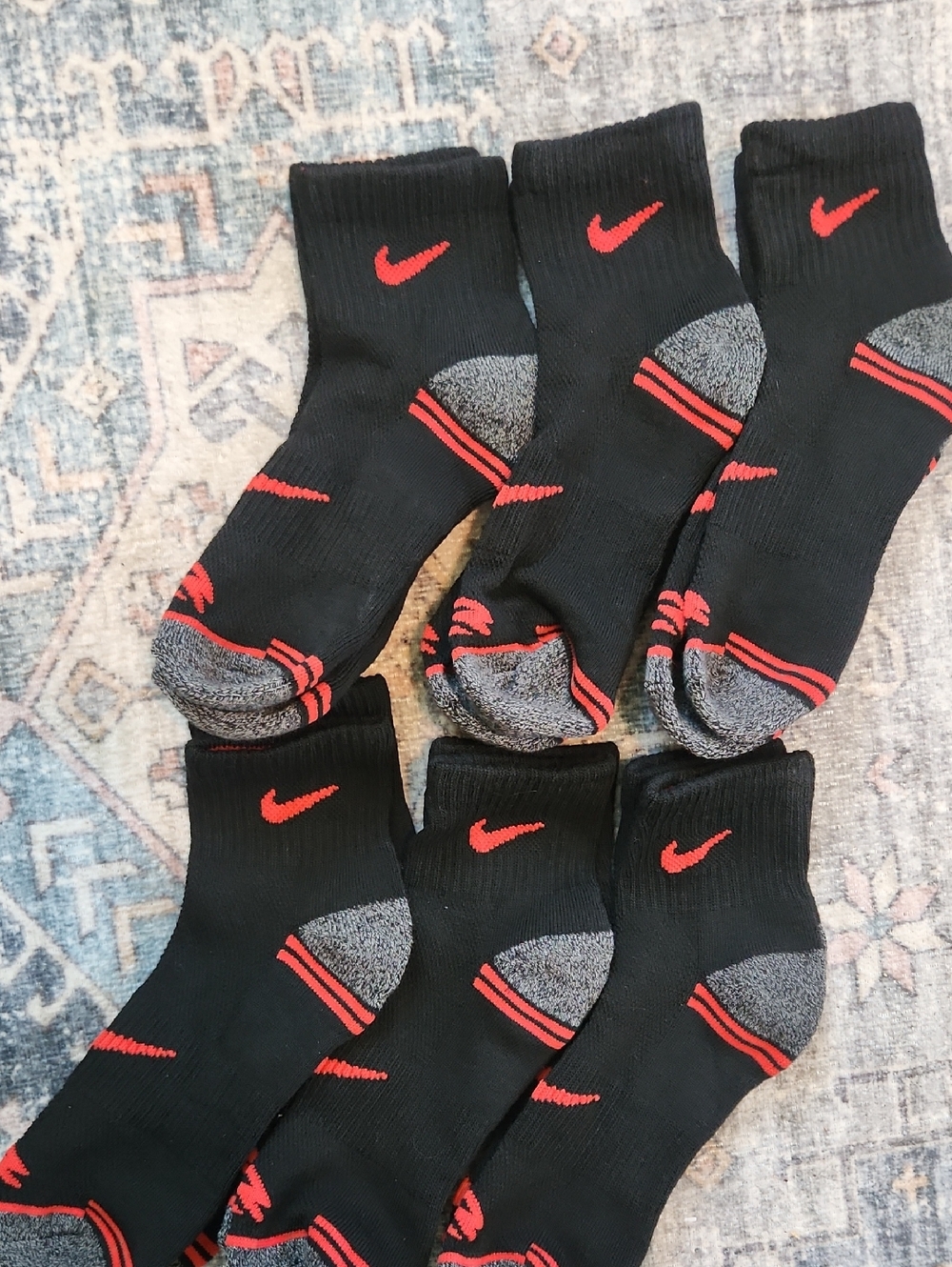 Nike By Russel Wilson Black Ankle Athletic Socks with Red Accents - 6 Pair